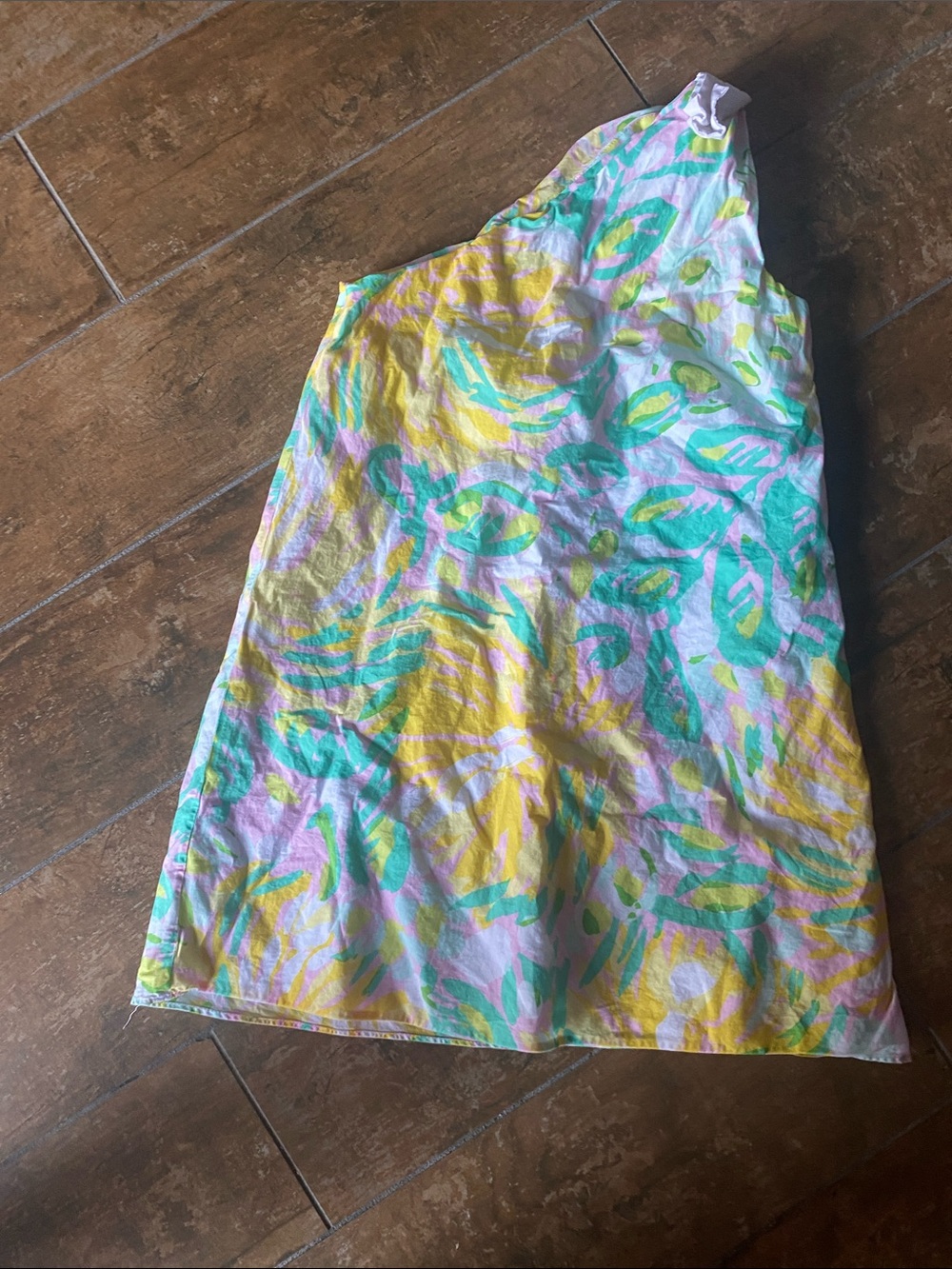 Lilly Pulitzer Pastel Floral One-Shoulder Dress in Yellow, Green & Pink. Size 7.
